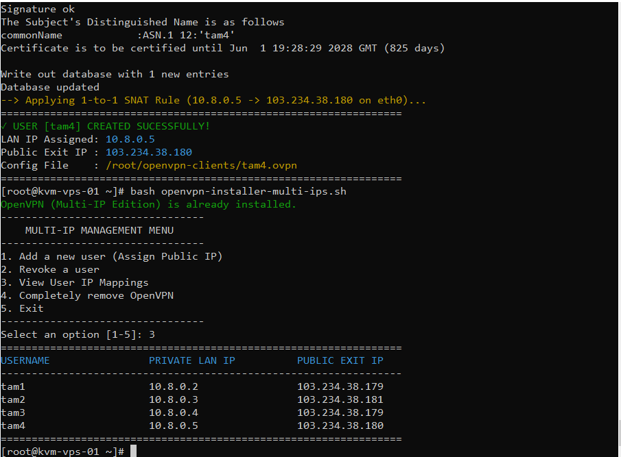 OpenVPN Multi-IP CLI Management Interface - VietHosting